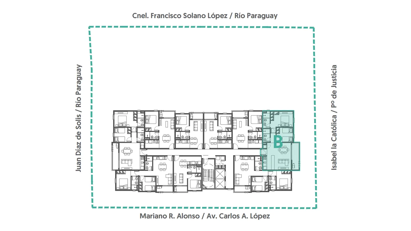 Ubicación en planta departamento tipo B — Alemania Sajonia